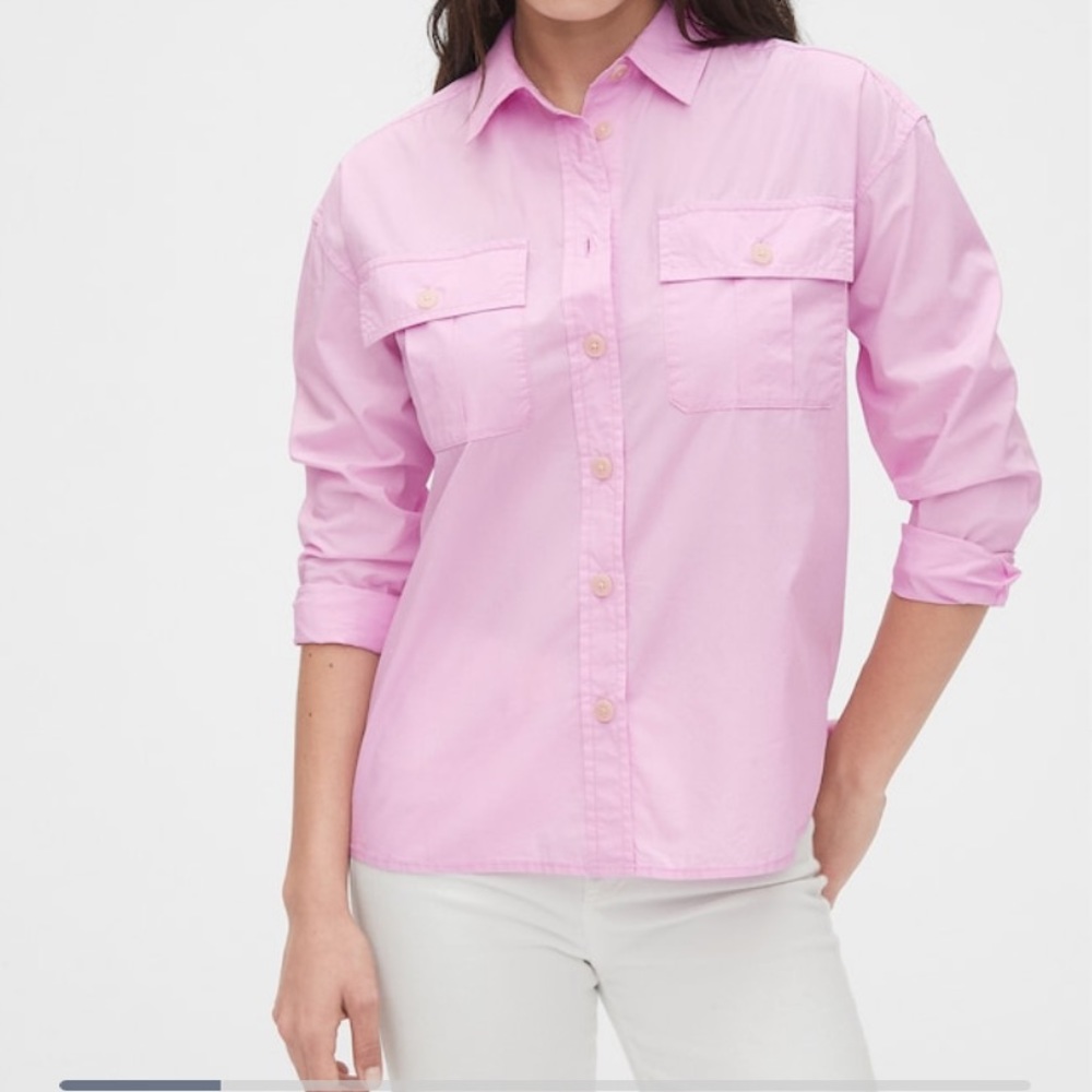 Pink Button Down Camp Shirt